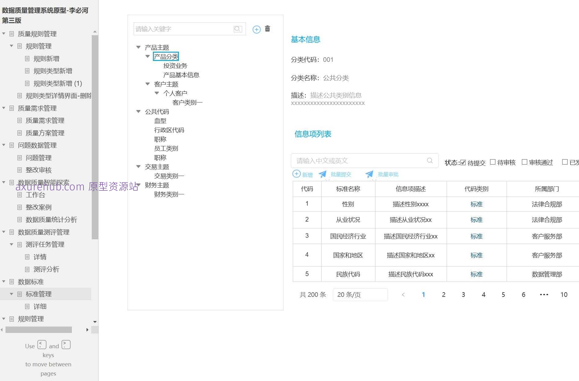 数据质量管理系统原型模板Axure RP源文件下载