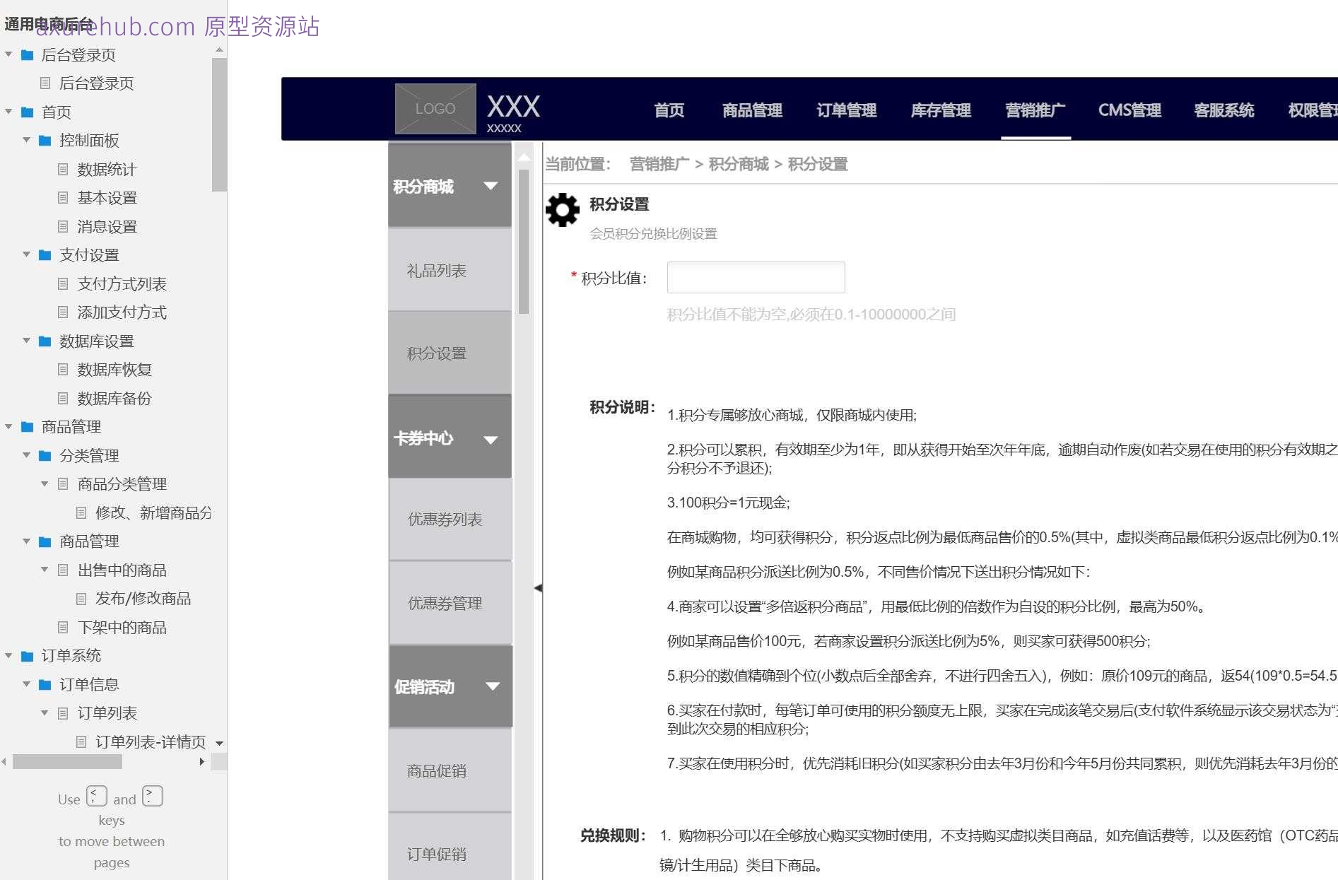 电商后台管理系统产品原型模板案例Axure RP源文件下载