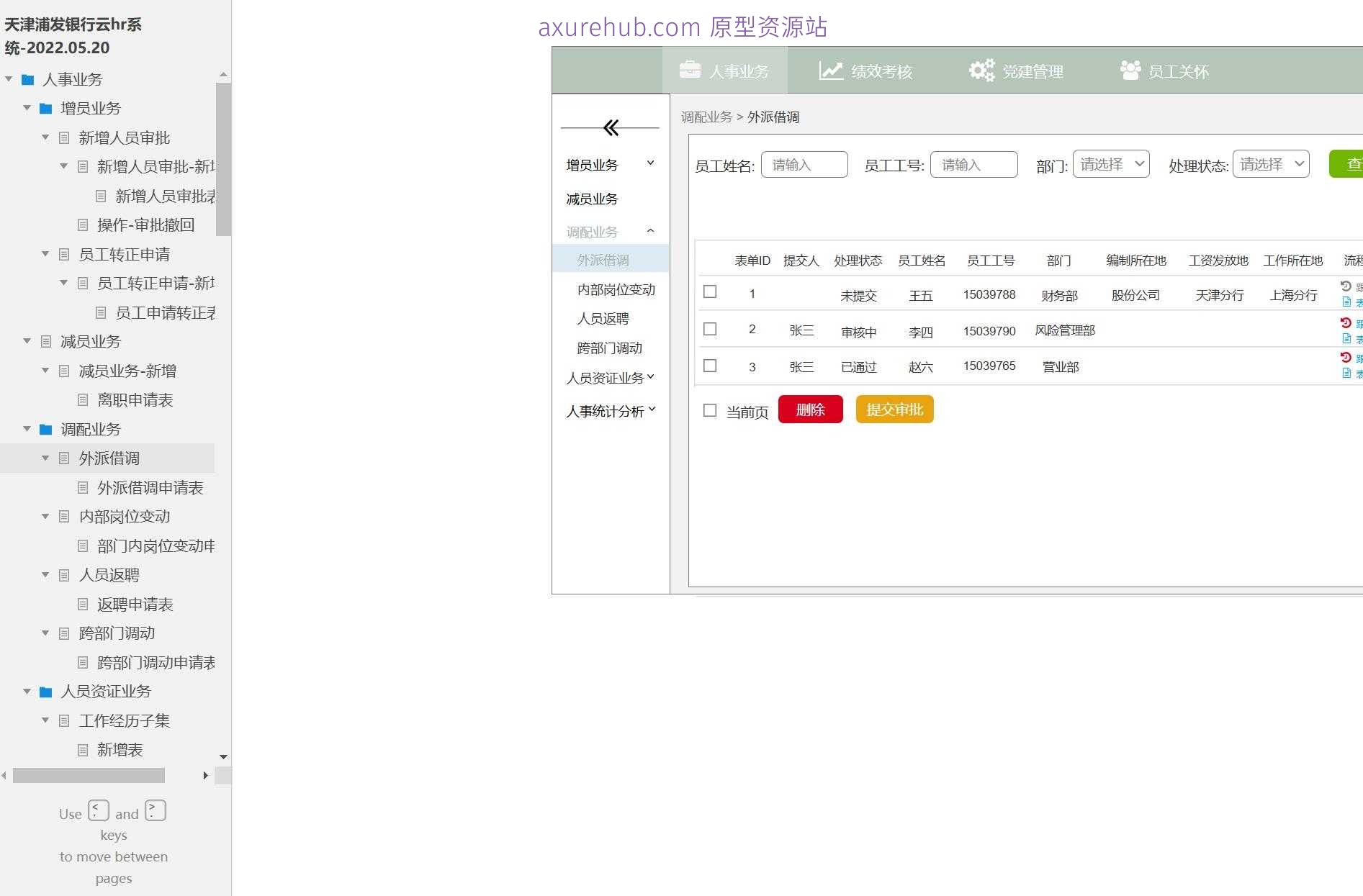 银行人事管理云HR系统产品原型模板案例Axure RP源文件下载