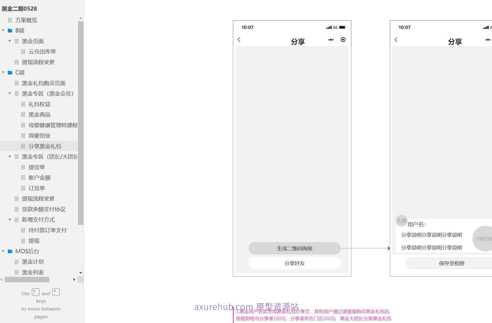 黑金会员电商系统后台管理与会员权益Axure原型模板