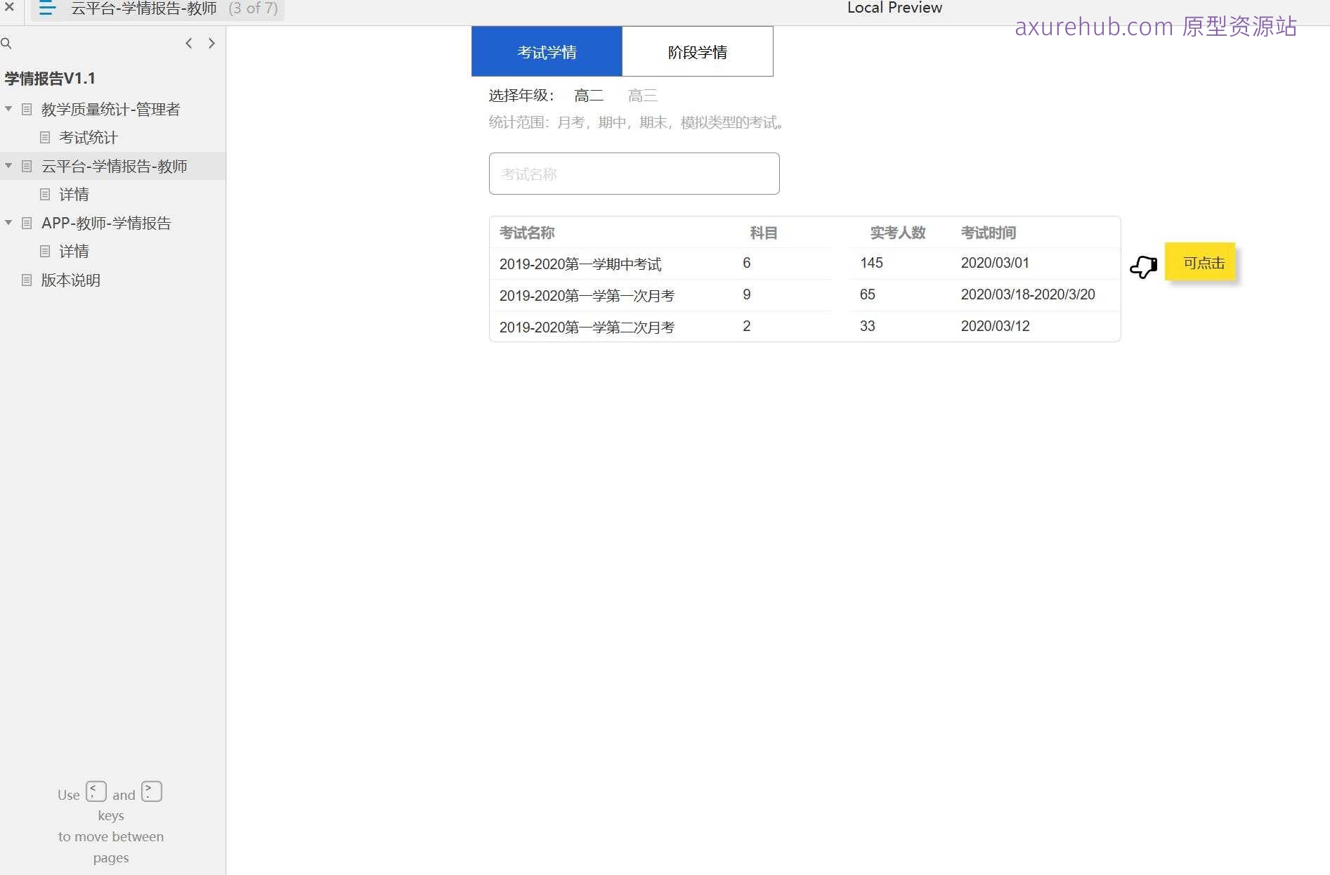 智慧校园教学质量统计管理Axure原型模板